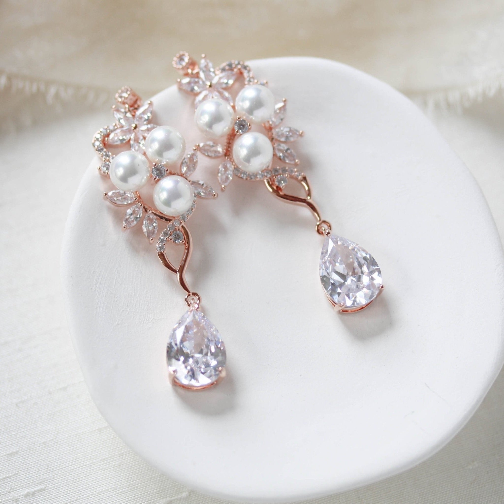 Rose Gold Pearl Earrings, Bridal Jewerly