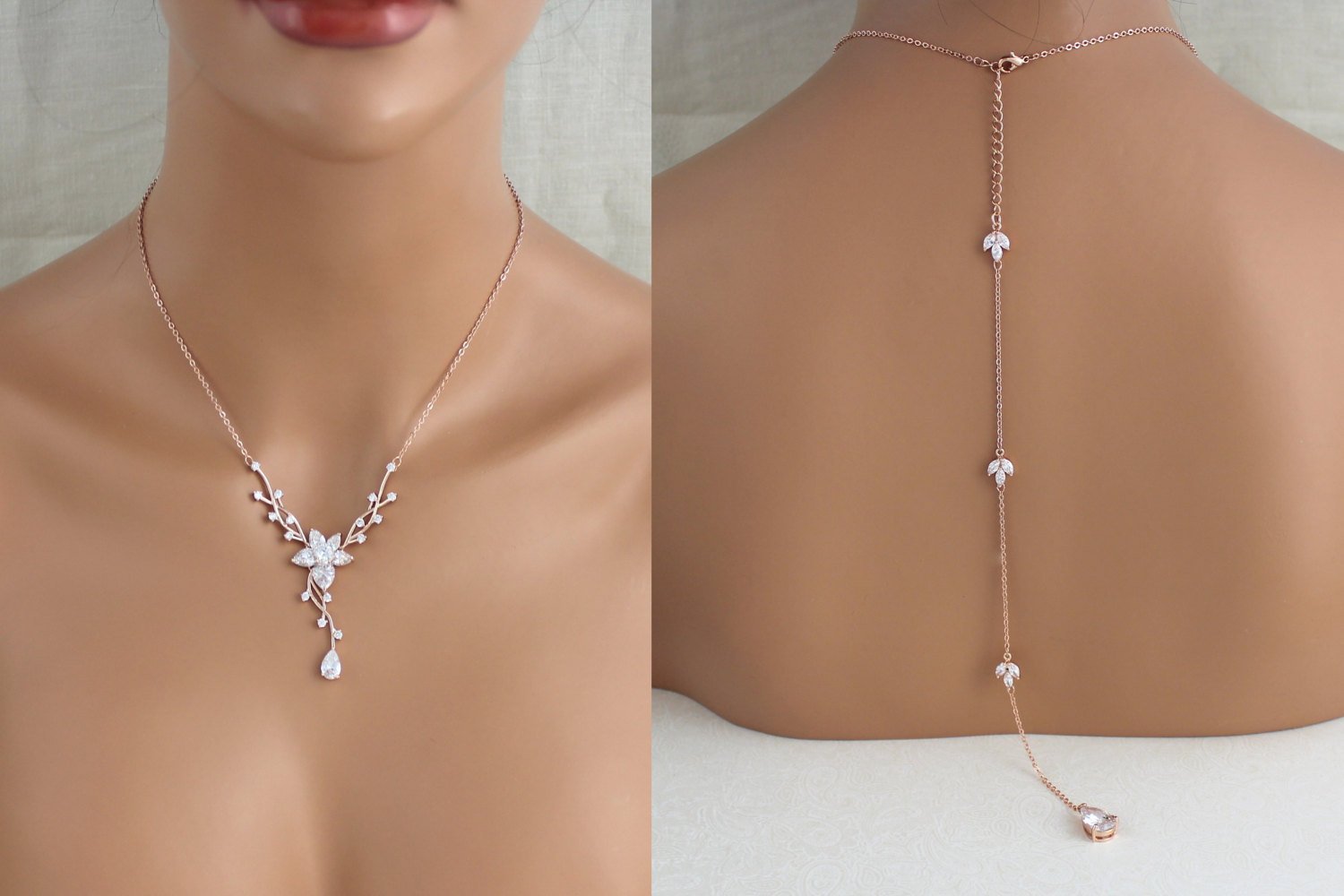 Rose Gold Bridal Necklace Rose Gold Crystal & Pearl Necklace 