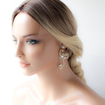 Antique gold white opal Statement Bridal earrings - SABRINA