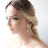 Antique gold white opal Statement Bridal earrings - SABRINA