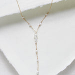 Pearl lariat necklace with Gold filled chain - AMIRA