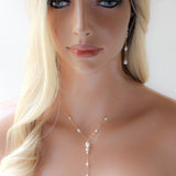 Pearl lariat necklace with Gold filled chain - AMIRA