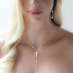 Pearl lariat necklace with Gold filled chain - AMIRA