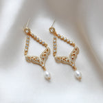 Delicate gold chandelier earrings with pearl drop - BLAIRE - Treasures by Agnes