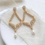 Delicate gold chandelier earrings with pearl drop - BLAIRE - Treasures by Agnes