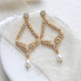 Delicate gold chandelier earrings with pearl drop - BLAIRE - Treasures by Agnes