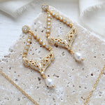 Delicate gold chandelier earrings with pearl drop - BLAIRE - Treasures by Agnes