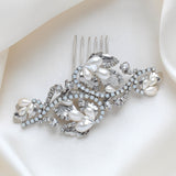 Floral Bridal hair comb with Austrian crystals and pearls - LISA - Treasures by Agnes