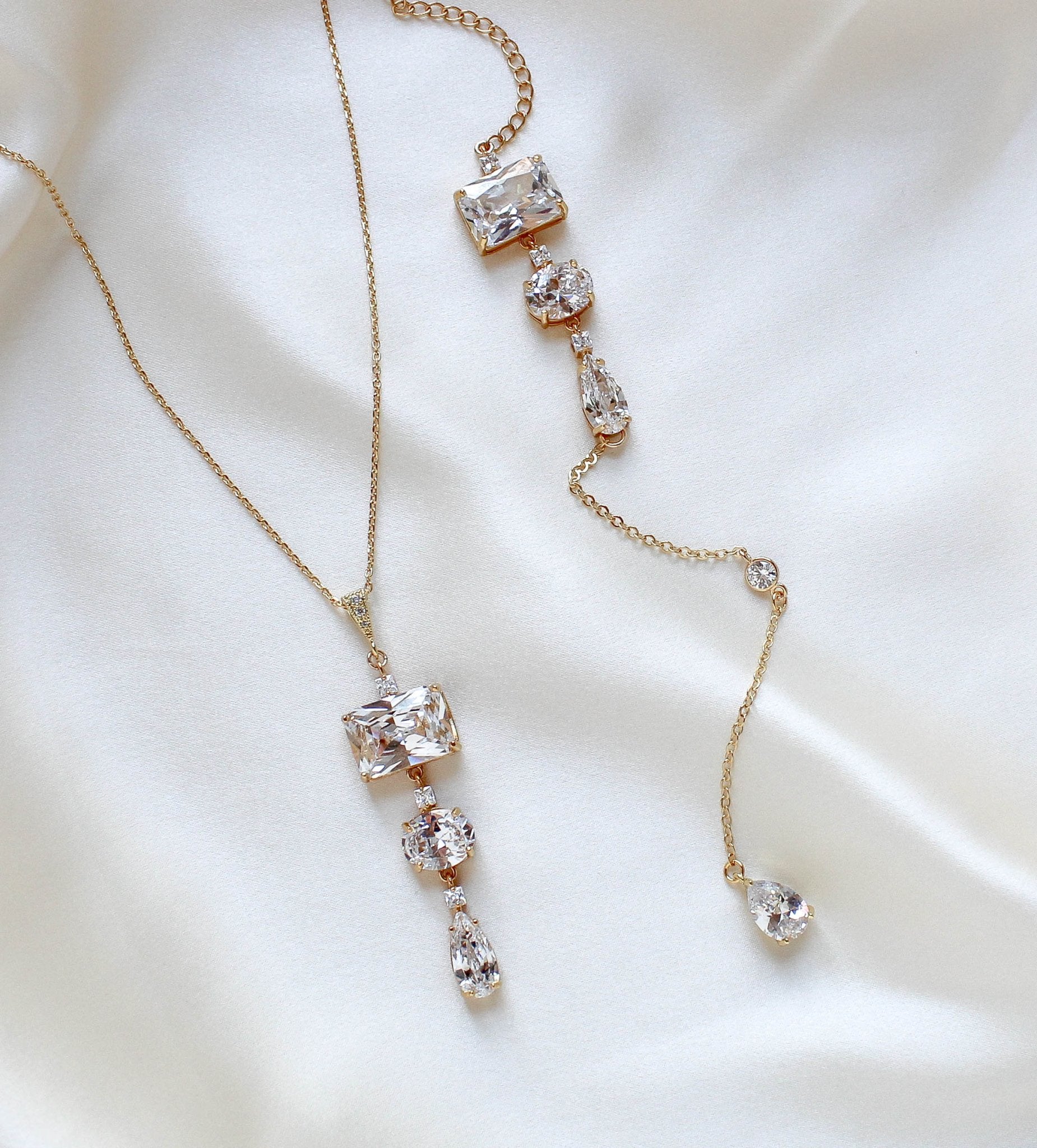 Gold Bridal backdrop necklace - ADELINE - Treasures by Agnes