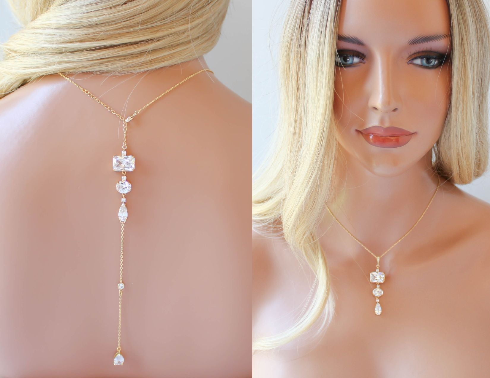 Gold Bridal backdrop necklace - ADELINE - Treasures by Agnes