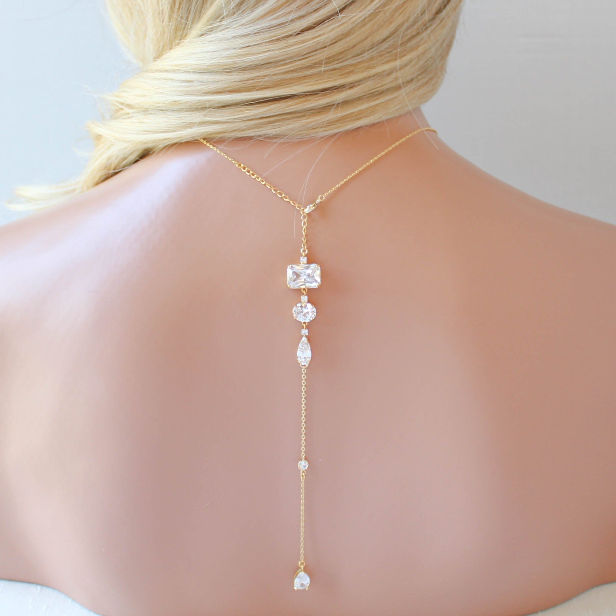 Gold Bridal backdrop necklace - ADELINE - Treasures by Agnes