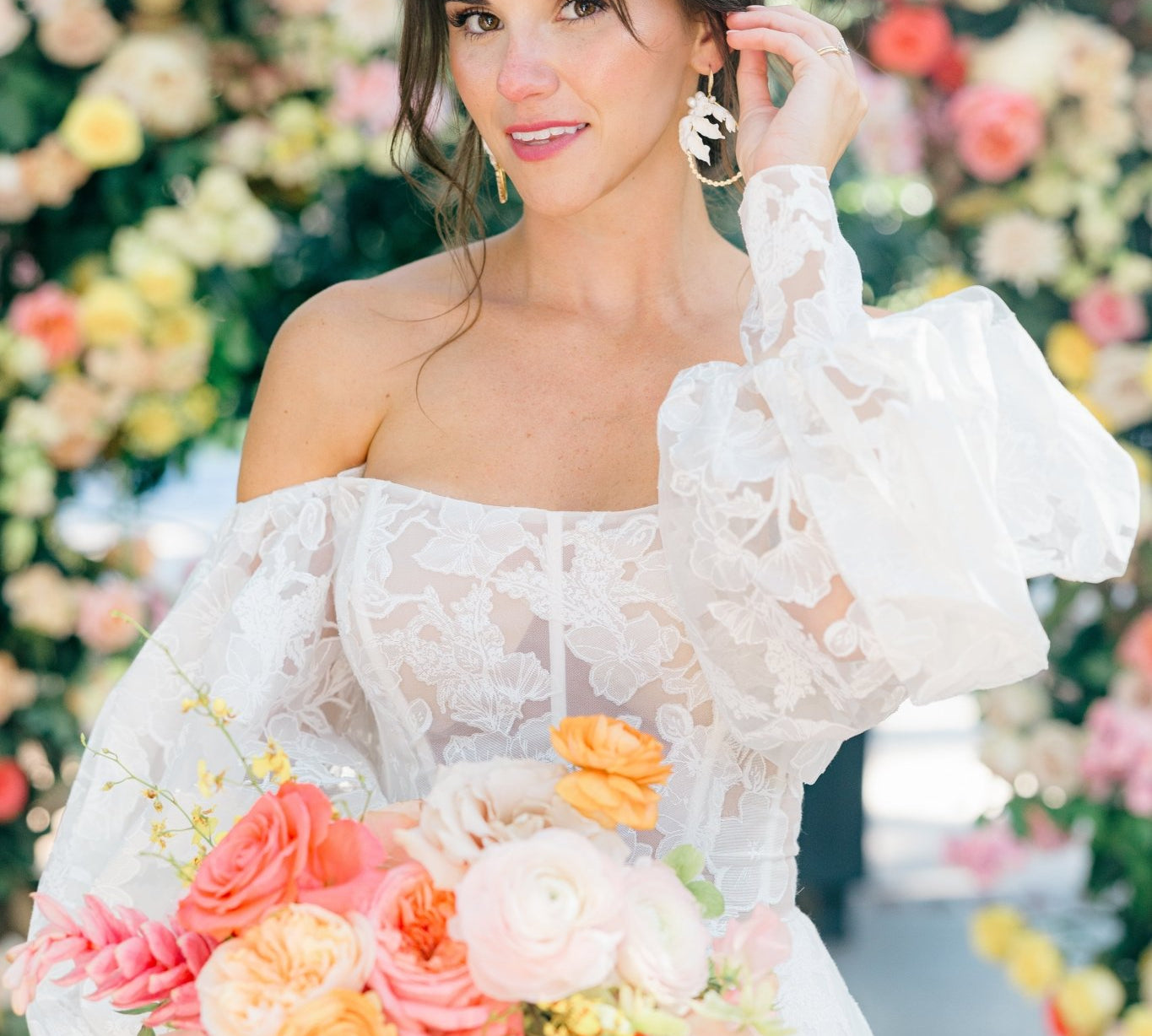 Gold floral statement hoop earrings for wedding - CELENA - Treasures by Agnes