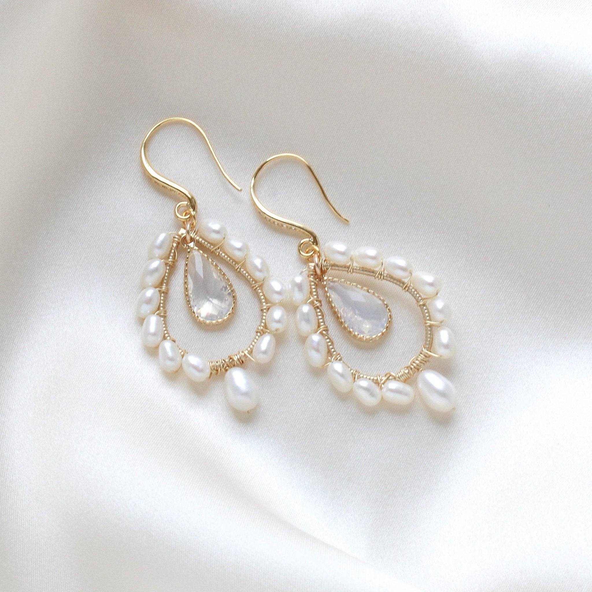 Gold pearl hoop bridal earrings - LUNA - Treasures by Agnes