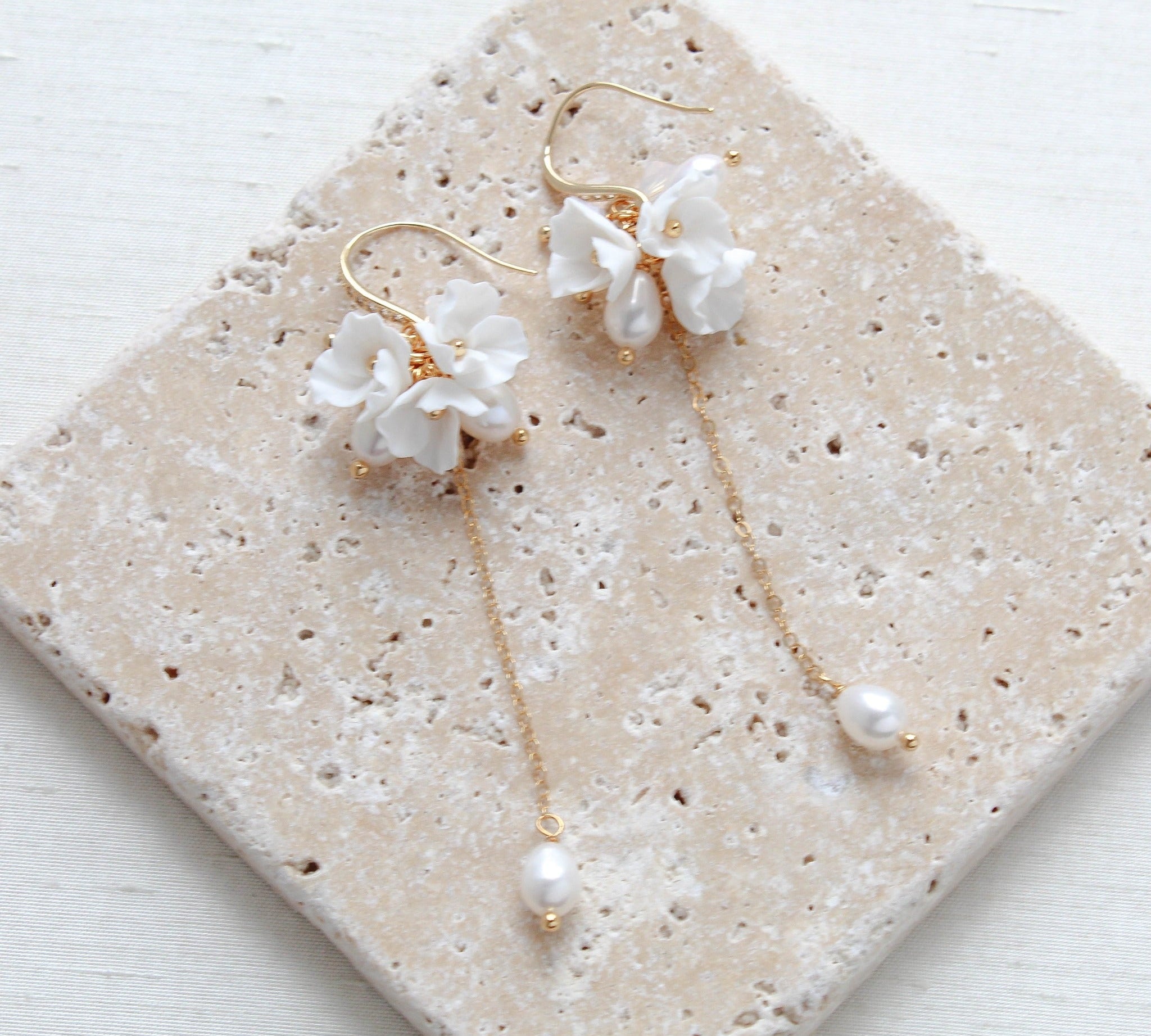 Long floral cluster bridal earrings - MEADOW - Treasures by Agnes