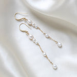 Long gold filled pearl bridal earrings - AMIRA - Treasures by Agnes