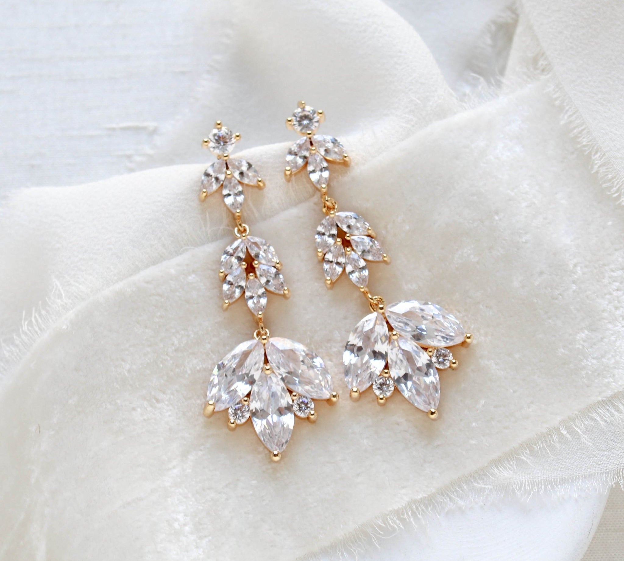 Long gold marquis cubic zirconia Bridal earrings - SEDONA - Treasures by Agnes