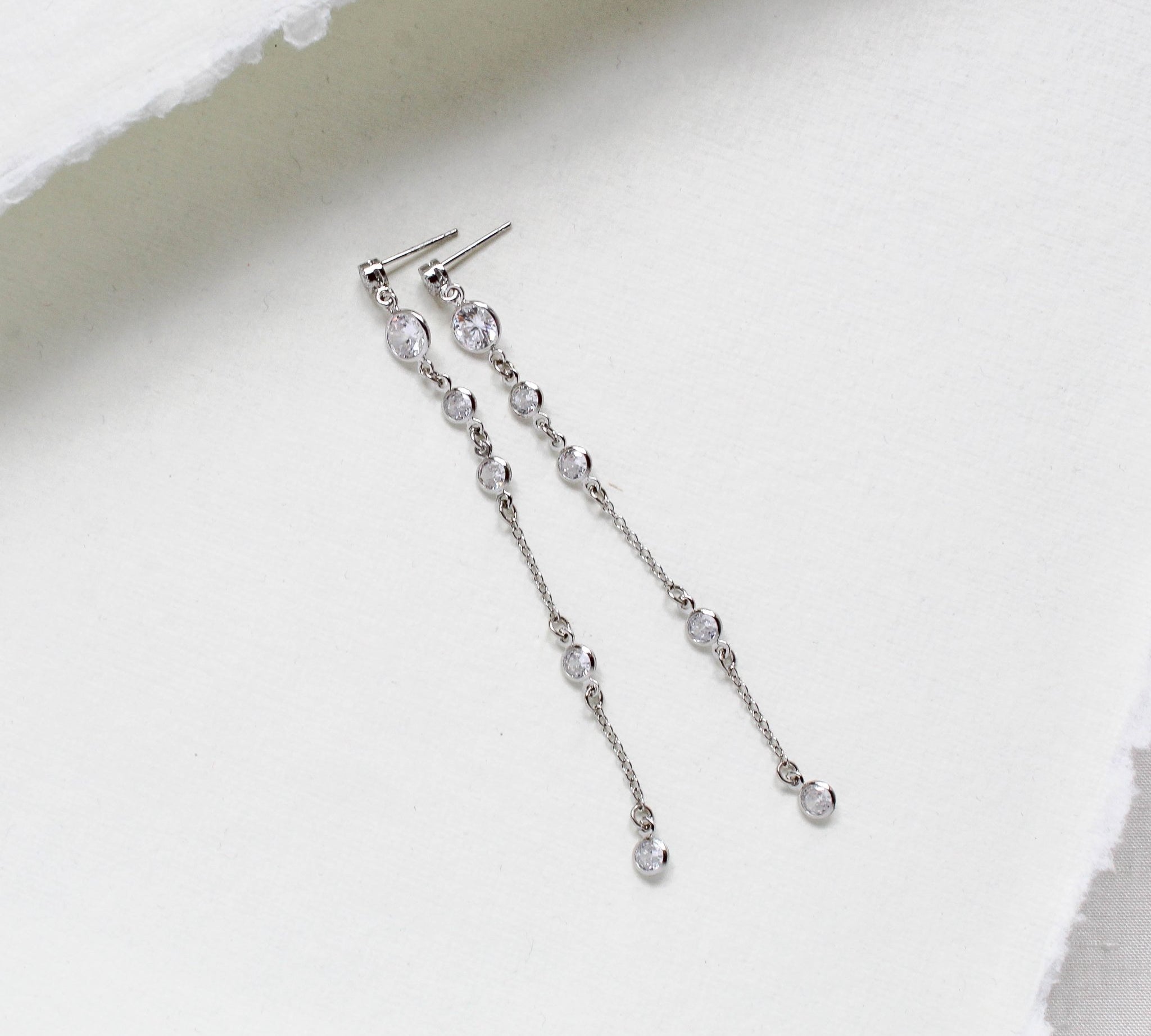 Long Minimalist earrings with simulated diamonds - SERENITY - Treasures by Agnes