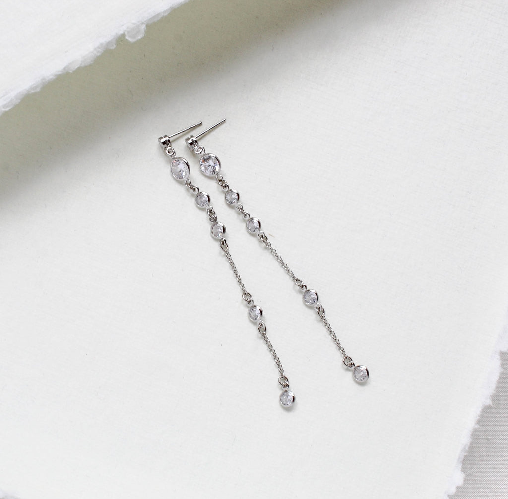 Long Minimalist earrings with simulated diamonds - SERENITY - Treasures by Agnes