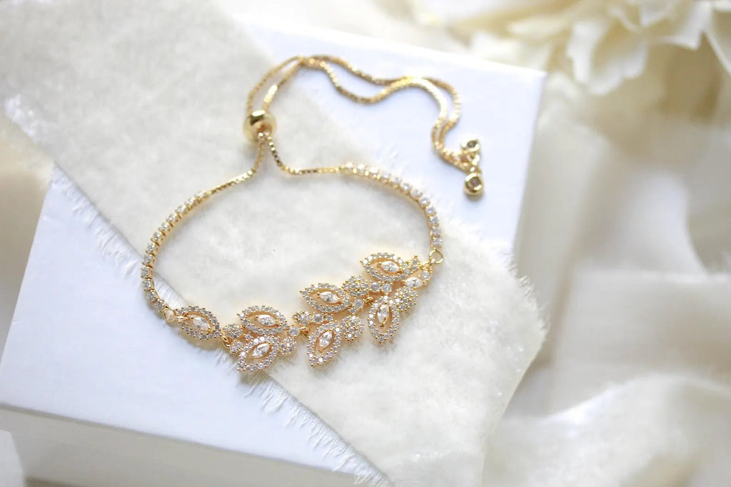 Rose gold cubic zirconia adjustable slide bracelet - MICHELLE - Treasures by Agnes