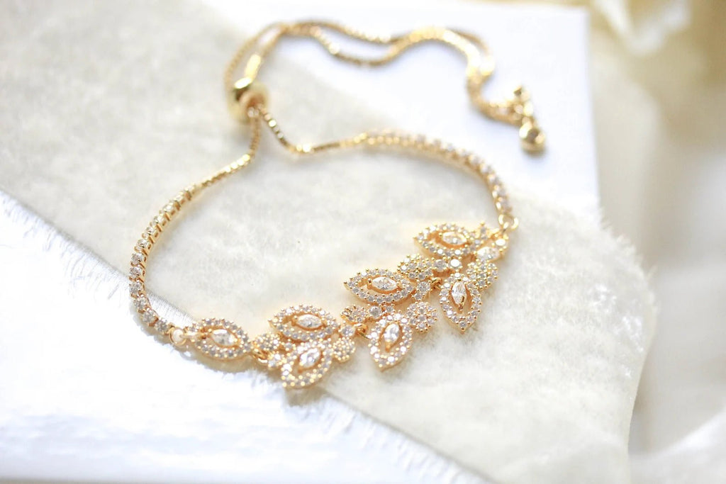 Rose gold cubic zirconia adjustable slide bracelet - MICHELLE - Treasures by Agnes