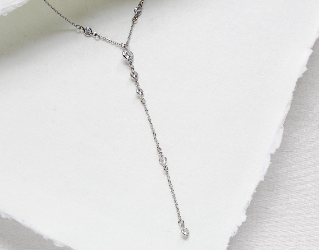 Simple Y style necklace with simulated diamonds - SERENITY - Treasures by Agnes