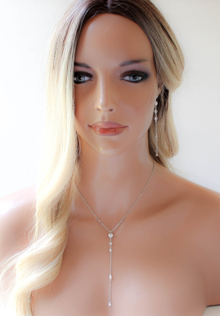 Simple Y style necklace with simulated diamonds - SERENITY - Treasures by Agnes