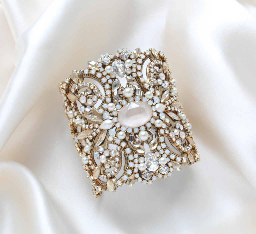 Statement Wedding cuff bracelet with Austrian crystals - RAYNE - Treasures by Agnes