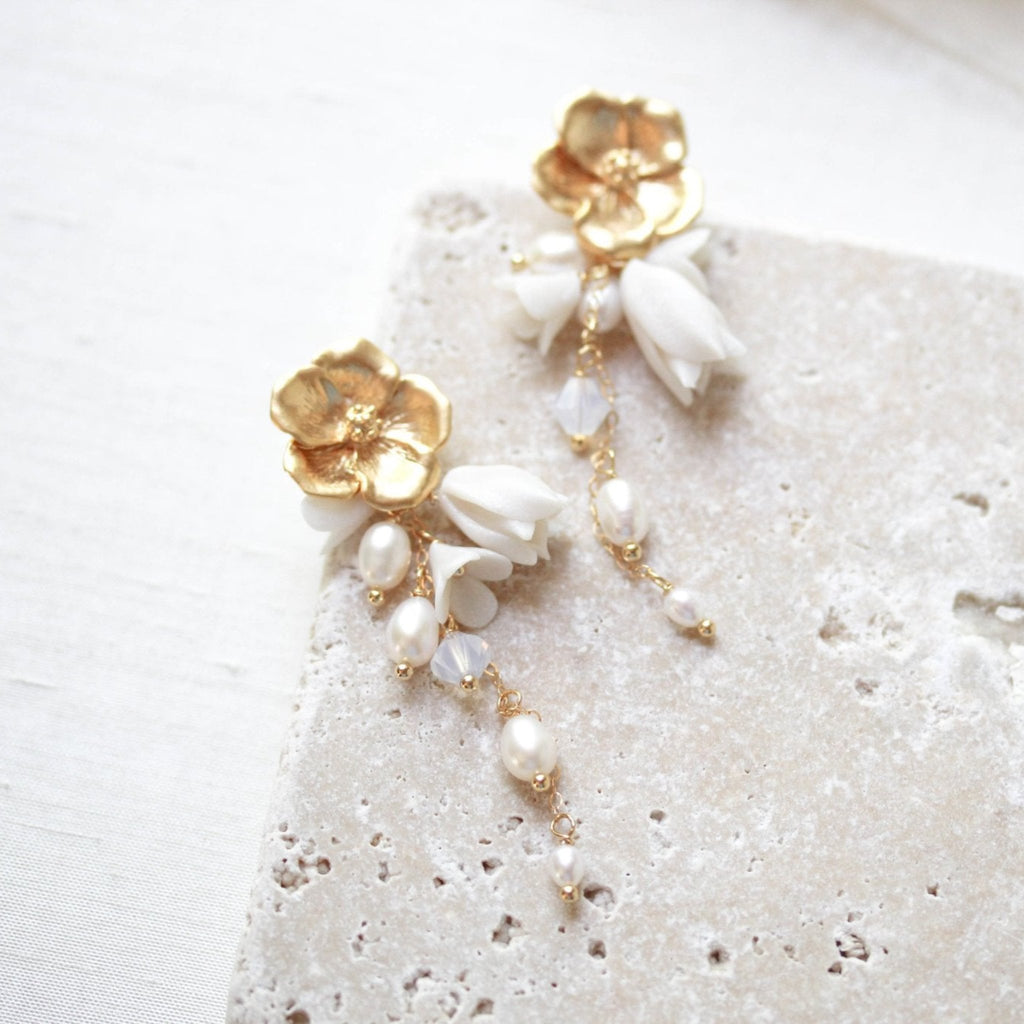 Freshwater pearls Floral earrings for Bride - CALLIE - Treasures by Agnes