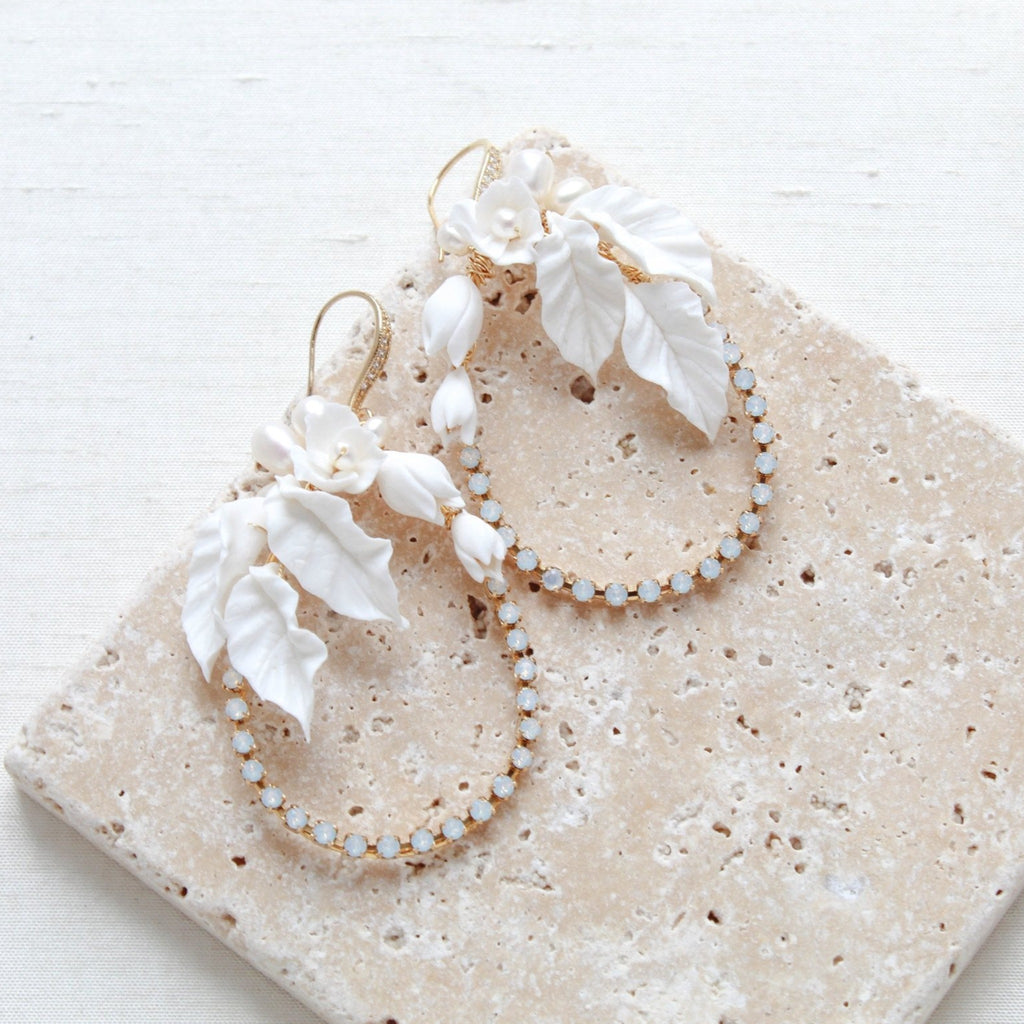 Gold floral statement hoop earrings for wedding - CELENA - Treasures by Agnes