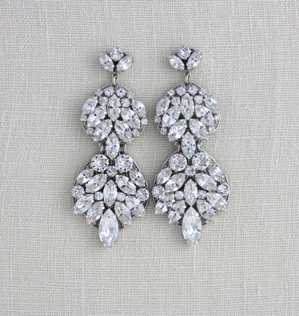Large Haute Wedding earrings with crystals - ANGELINA– Treasures by Agnes