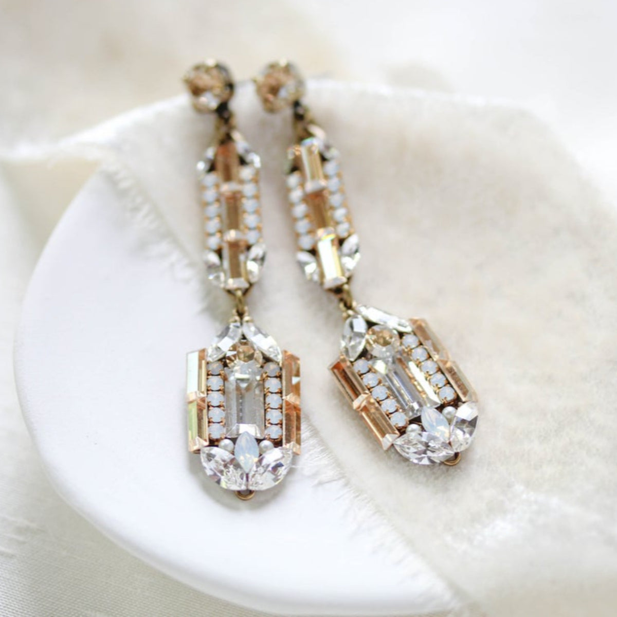 Long Art Deco Crystal Bridal earrings - LYDIA
