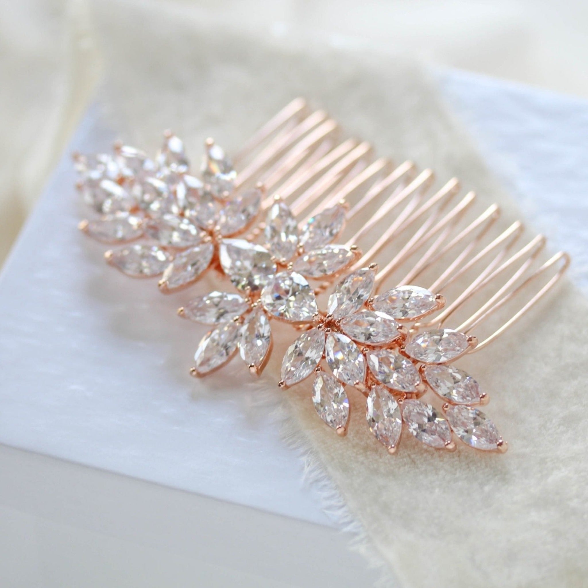 Rose gold cubic zirconia Bridal hair comb - ALICIA – Treasures by Agnes