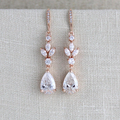 Rose gold CZ bridal earrings - LAUREN– Treasures by Agnes