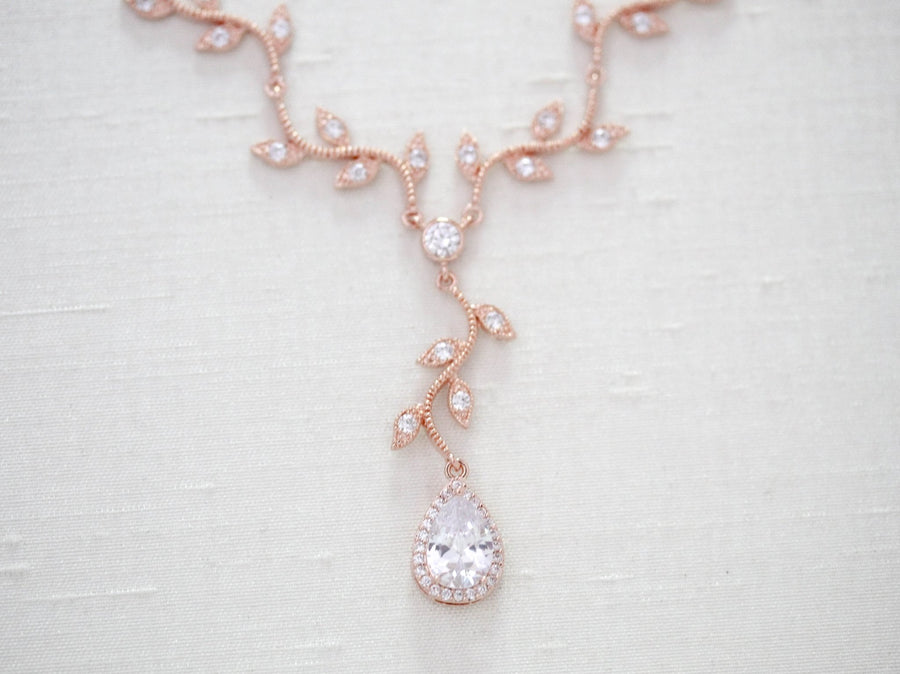 Rose Gold Necklace Rose Gold Bridal Necklace Crystal Wedding 