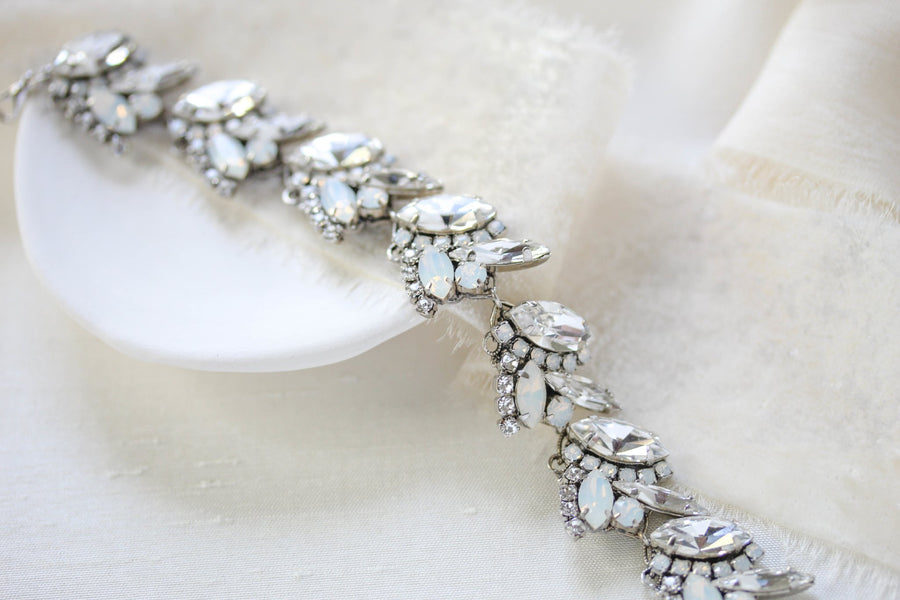 White opal Crystal Bridal cuff bracelet - VIENNA – Treasures by Agnes